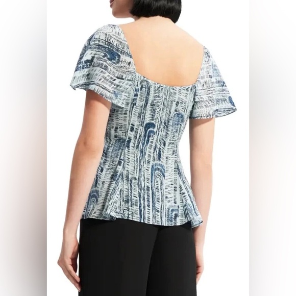 Theory Godet Flutter Sleeve Silk Short Sleeve Blouse - Picture 2 of 8